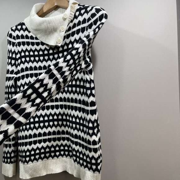 TALBOTS Womens Petite S Classic Geometric Button Neck Pullover Sweater Black - Picture 8 of 10